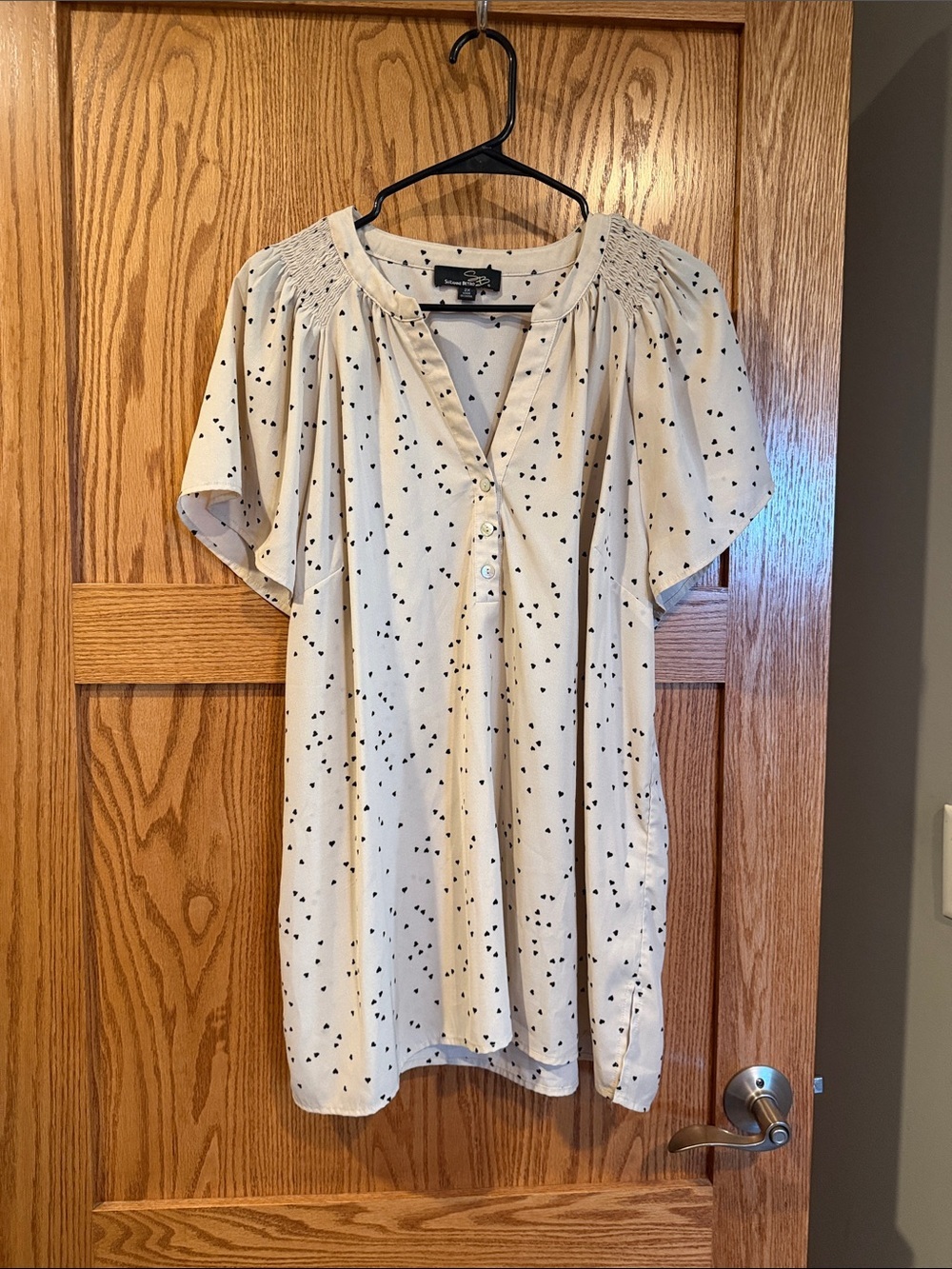 Suzanne Betro Cream Blouse with Black Dot Print 2XL NWOT